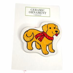Ceramic Ornament Golden Retriever with Scarf Ornament Brown White